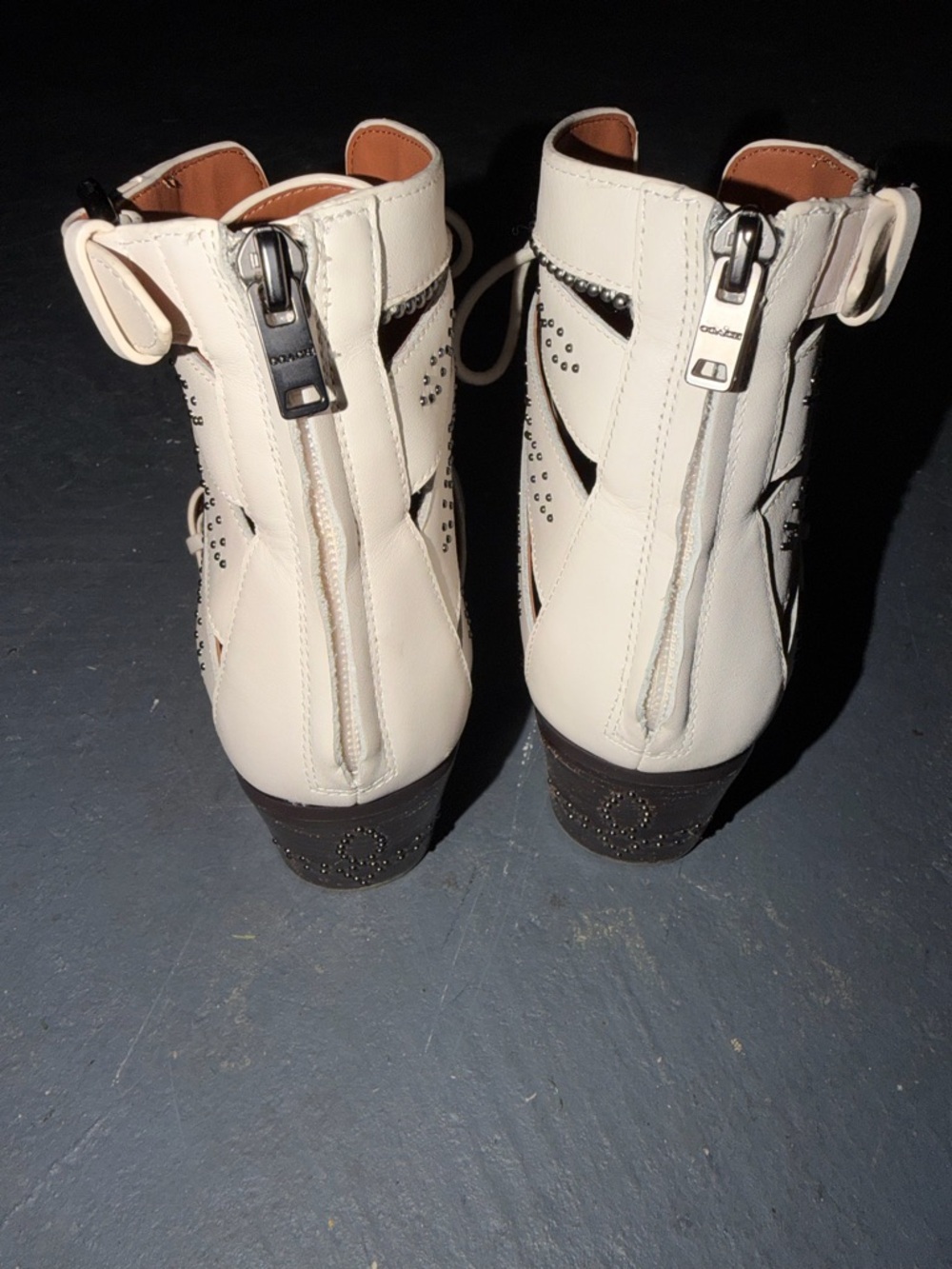 Coach Paisleh |  Cream Studded Lace-Up Ankle Boots - Picture 3 of 9
